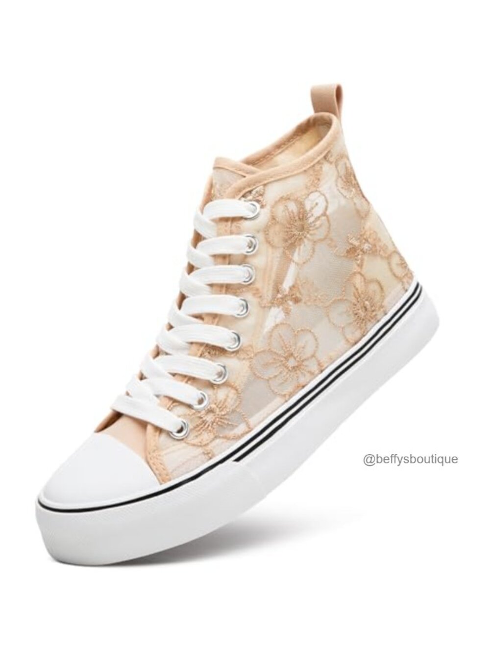 High Top Canvas Sneakers Lace-Up Embroidery Flower Women's